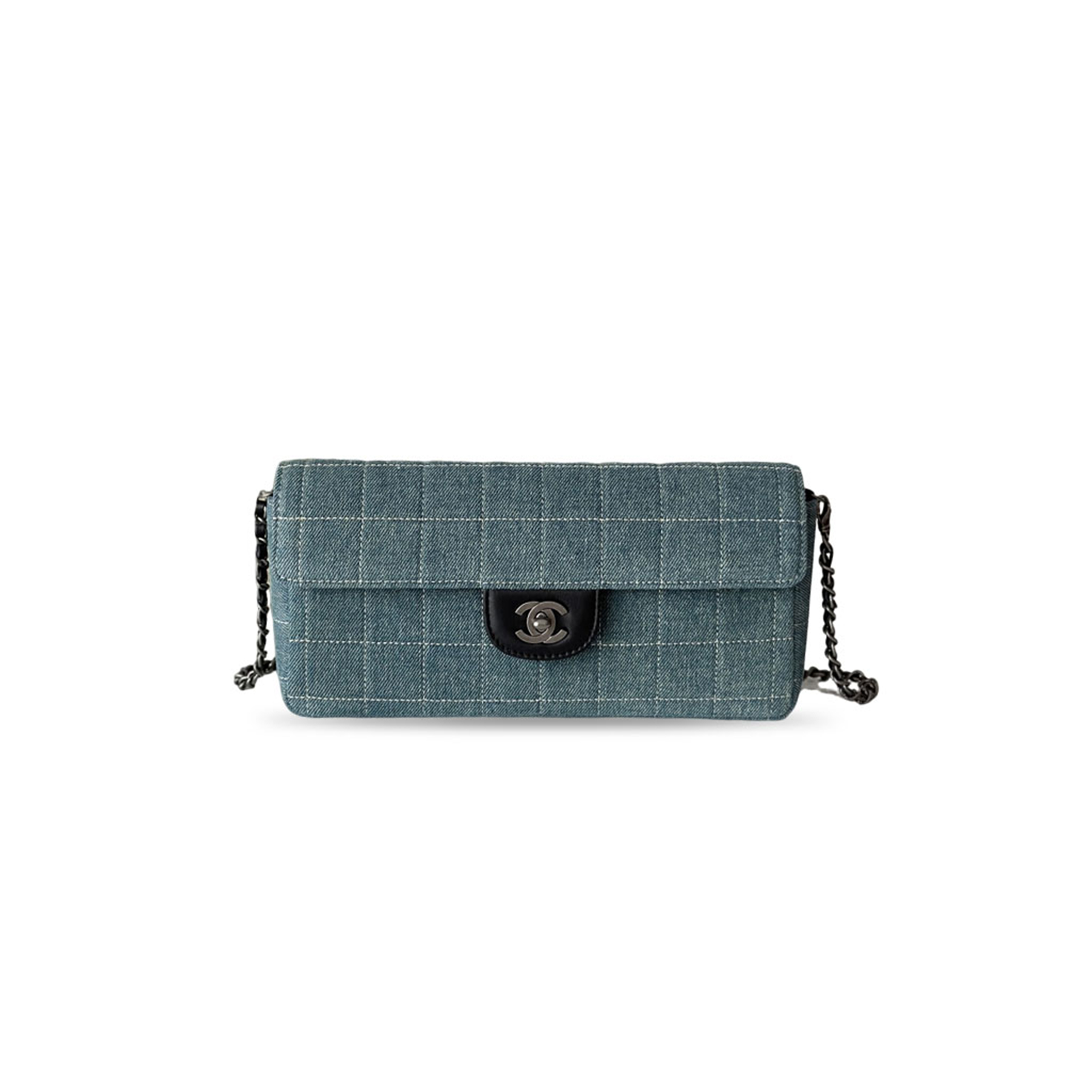 CHANEL BLUE DENIM EAST WEST CHOCOLATE BAR SHOULDER BAG (26*13*4cm) 